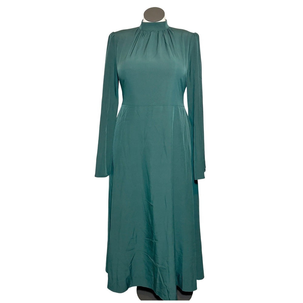 Emerald Green Mock Neck Maxi Dress Long Bell Sleeve Tie Back Formal XL